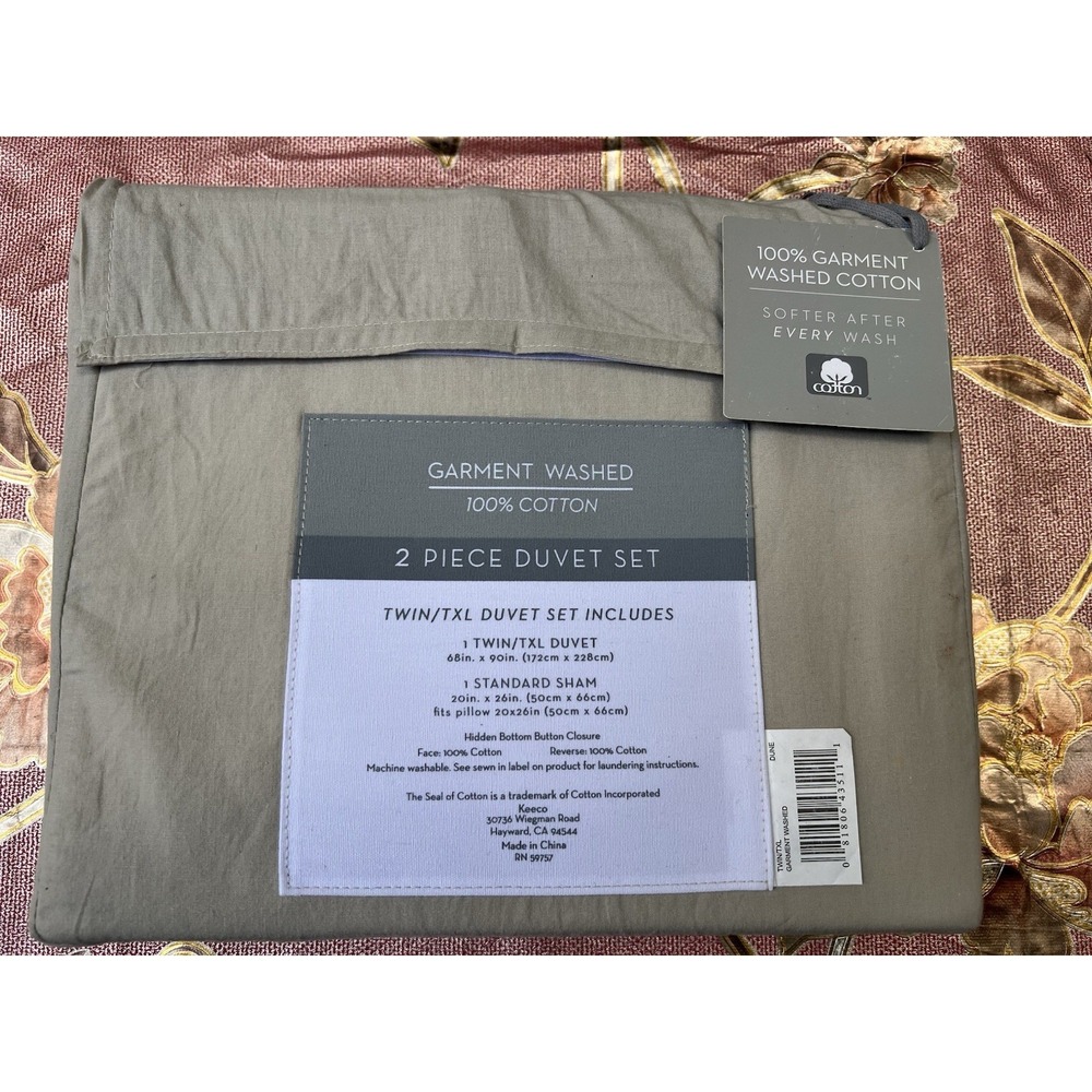 Garment Washed 100% Cotton Twin/XL 2 Piece Duvet Set- Dune